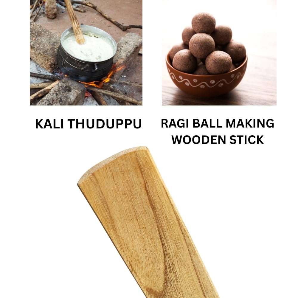 Swaadishta Combo Ragi Ball Making Wooden Spoon and Stick | Ragi mudde Maker | Stick - 15 inch | Spoon 10 inch | ರಾಗಿ ಮುದ್ದೆ 4