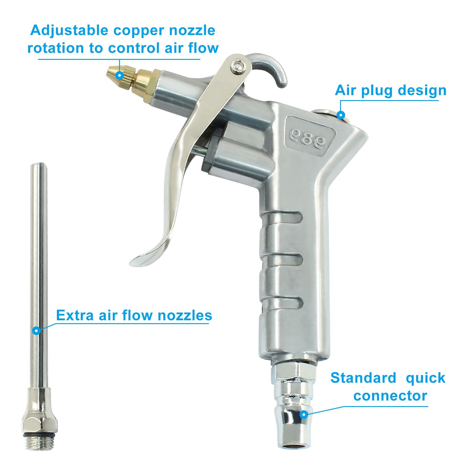 LDEXIN Air Blow Gun, High Pressure Nozzle Dust Cleaning Tool, Air Compressor Accessory Tool Air Blower Nozzle Gun for Automotive/Workshop/Home Use 6