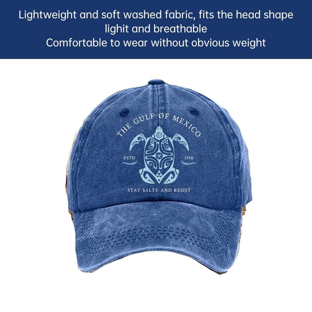 Gulf of Mexico Hat Sea Turtle Hat, Gulf of Mexico Established 1550 Cap, Vintage Baseball Caps for Men Women (US, Alpha, One Size, Blue) 3