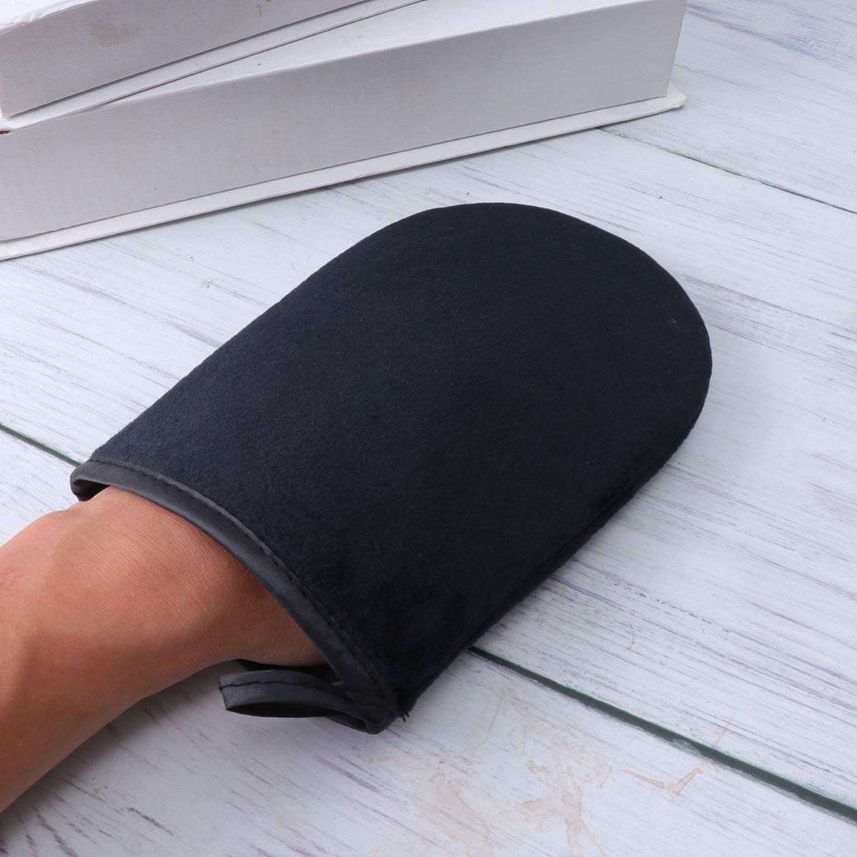 Lurrose Self Tanning Mitt Applicator Double Side Microfiber Sunless Tanning Mitt Self Tanner Gloves Tanning Lotion Applicator for Self Tanning, 2 Pcs Black 3