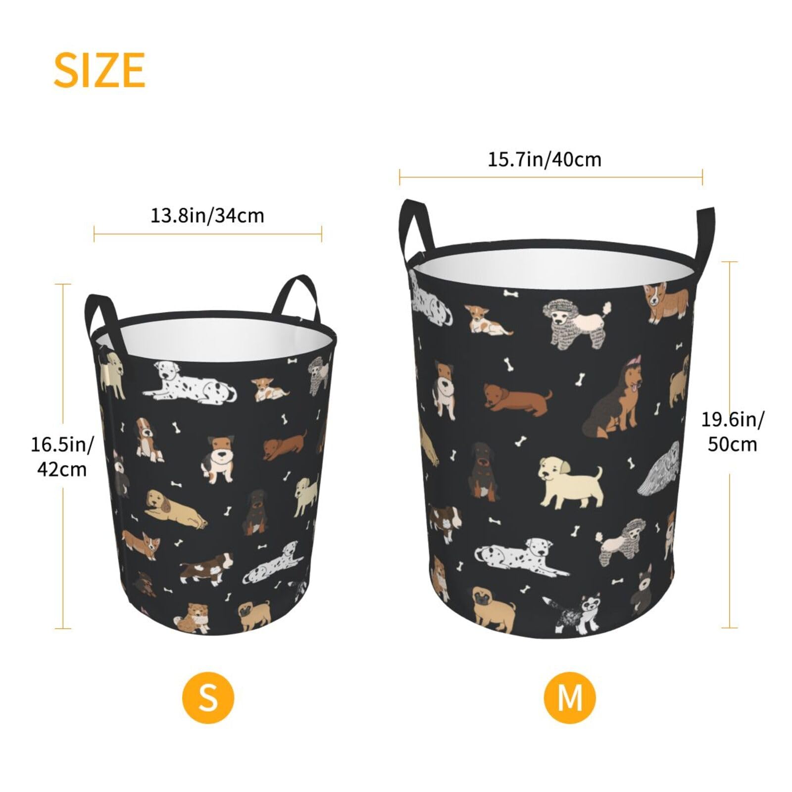 Gbuzozie Cute Dogs Round Laundry Hamper Cartoon Puppy Animals Storage Basket Toys Clothes Organizer Bin For Home Bathroom Bedroom Dorm Nursery, 38l 6