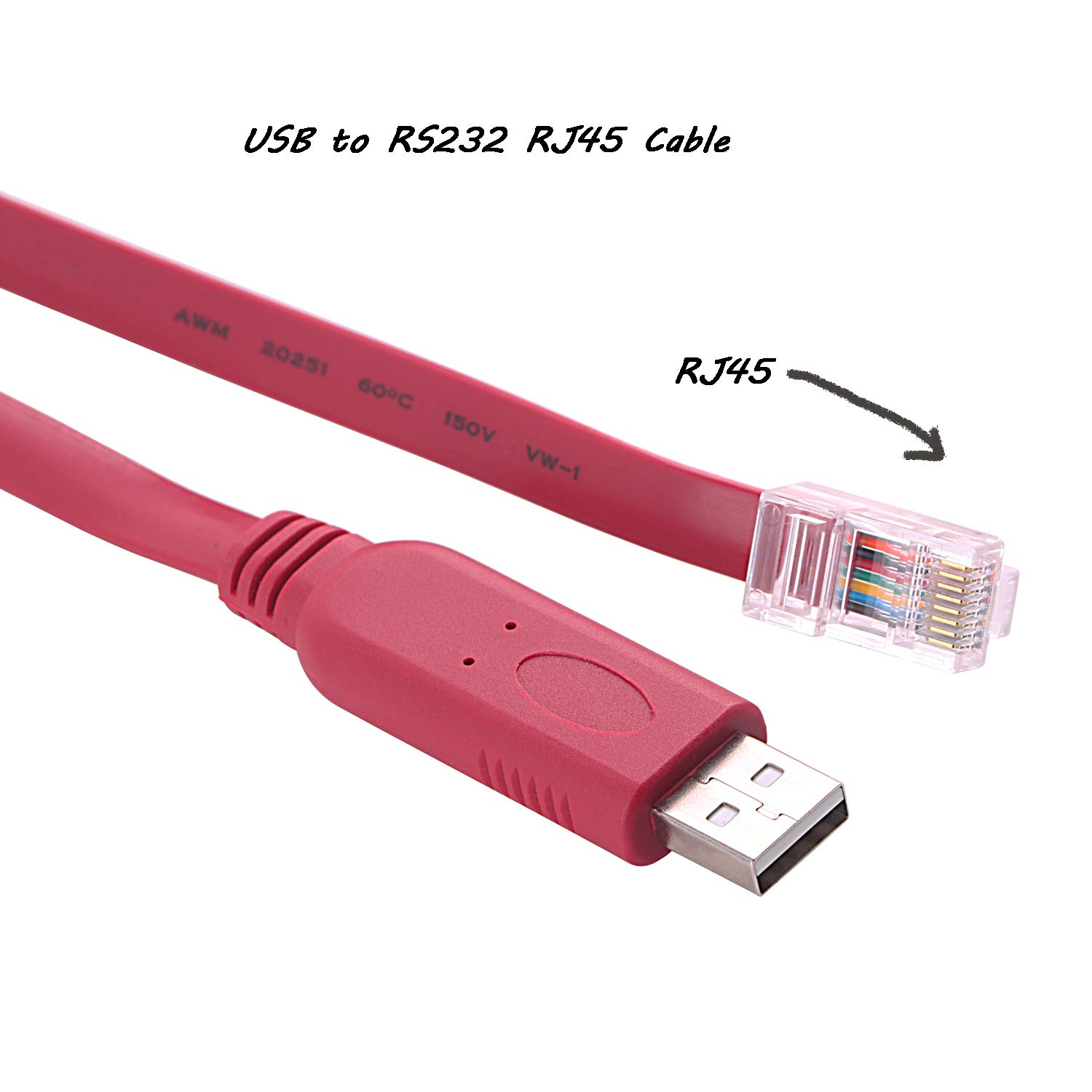 6FT USB to RS232 Serial RJ45 Console Adapter Cable for Cisco Huawei TP-Link Routers/Switches to Connect Laptop PC Support Win10 Mac Red FT232RL 2
