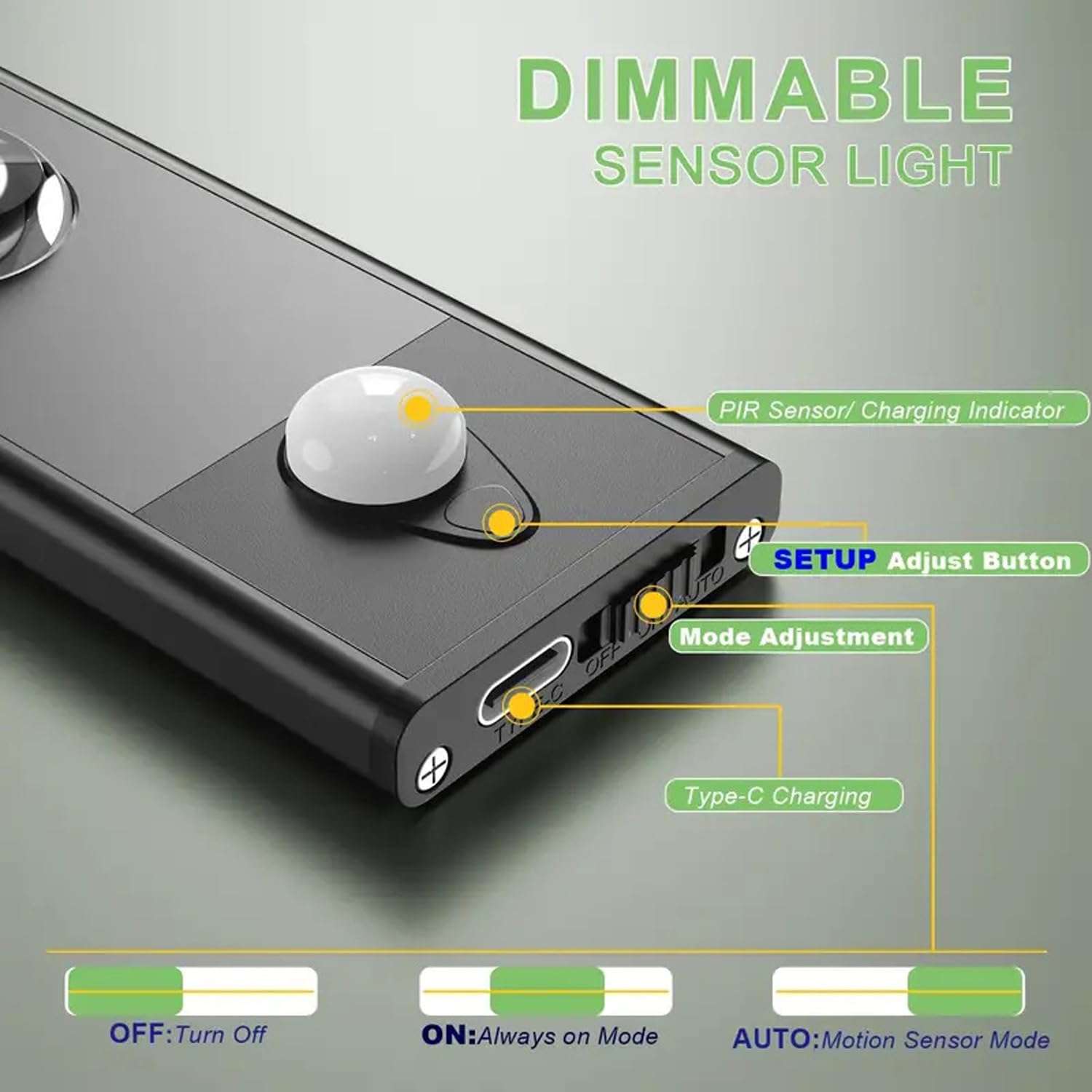 NIRDAMBHAY Motion Sensor Under Cabinet LED, 40 cm,1200mAh Battery,3 Color Modes, Dimmable USB Rechargeable Closet Lamp, Wireless Stick-On for Wardrobe, Kitchen, (Black Cabinet 40CM, 40 CM) 5