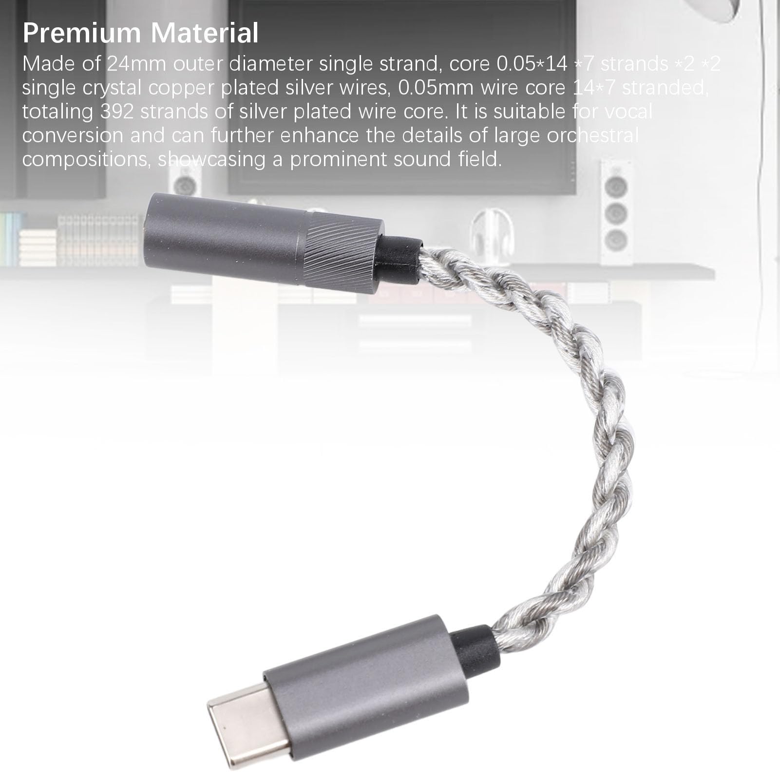 USB C to 4.4mm Headphone Jack Adapter, Type C to Headphone Jack Adapter, CX31993 Chip Cooperized Silver 384KHz/32bit Type C to 4.4mm Sound Adapter Cable 120mm 5