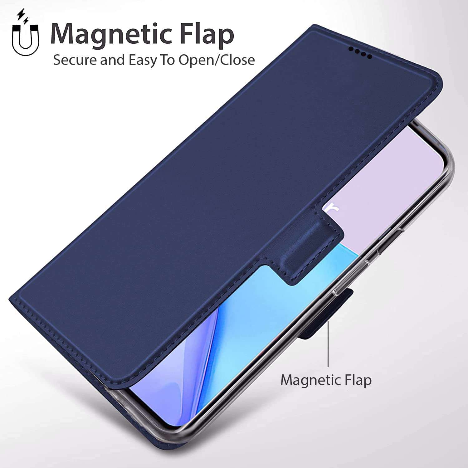 KAPA Noble Slim Magnetic Leather Flip Case Cover for Oppo Reno 8 (5G),Card Holder Stand Leather Flip Wallet Case (Blue) 6