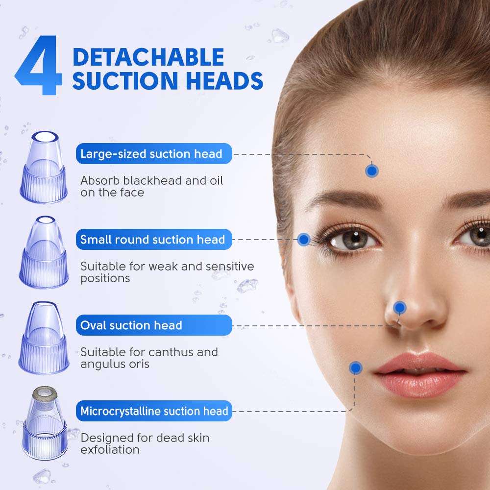 Blackhead Remover Vacuum, Pore Cleaner Electric Facial Blackhead Vacuum Blackhead Removal Tool with 4 Removable Probes 5 Adjustable Suction Force for All Skin Treatment LED Display USB Rechargeable 4