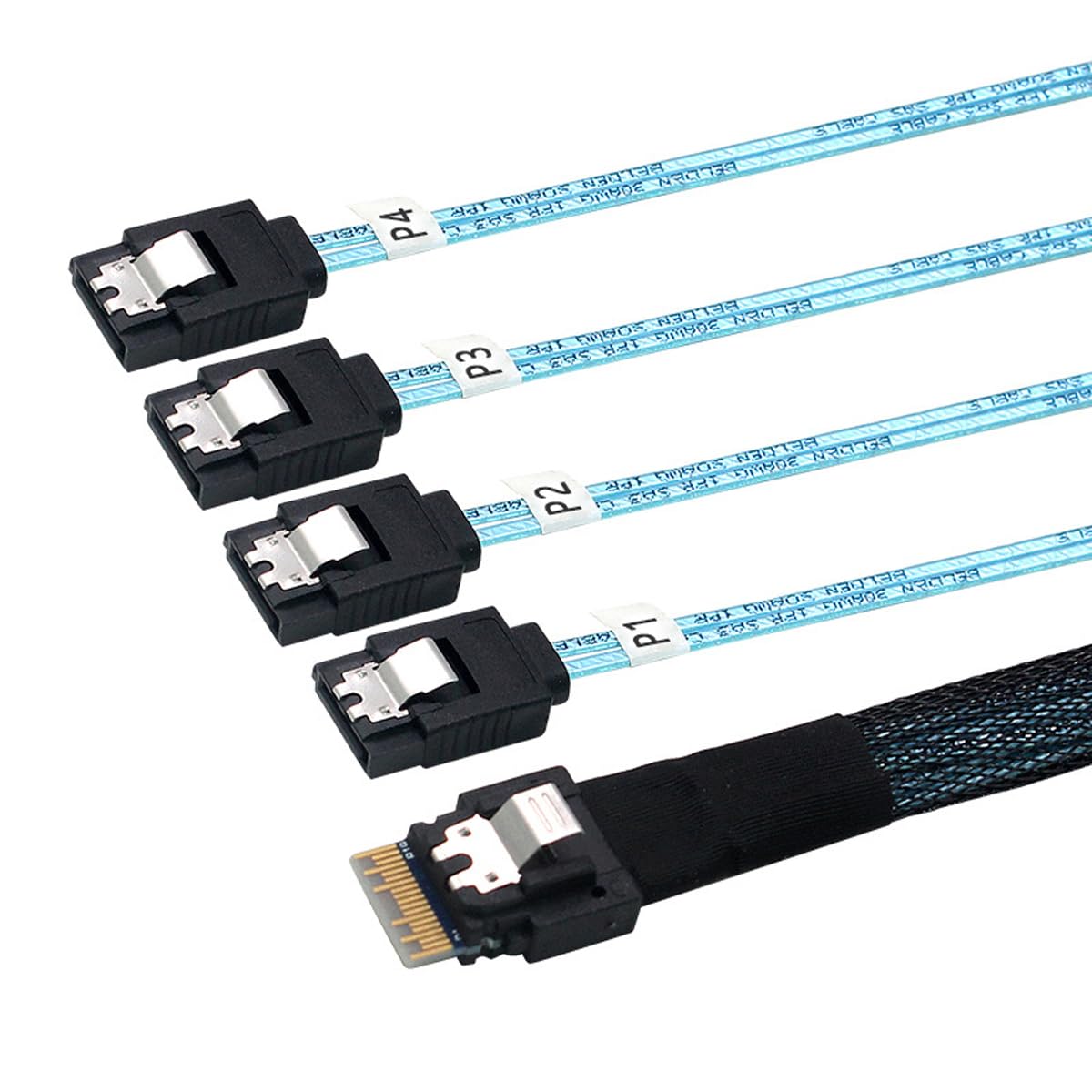 CY Cable Slimline SAS 4.0 SFF-8654 4i 38pin Host Raid to 4 SATA 7pin Target Hard Disk Fanout Raid Cable 1-to-4 Splitter (100cm) 4