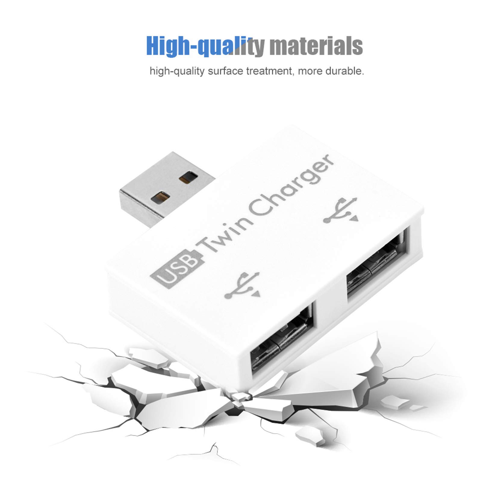 Mini USB Hub, 2 Port USB Twin Charger Splitter Adapter Kit, Suitable for Input and Output Voltage DC 5V, Aluminum Alloy + PC Small / Portable / Rugged / Durable Mini USB Hub for Charging(White) 5