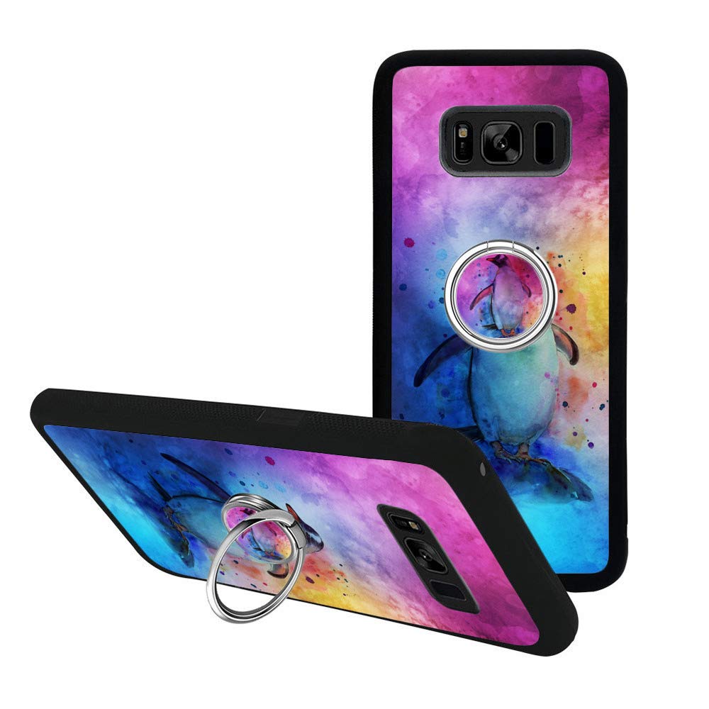 Samsung Galaxy S8 Plus Case Rugged Finger Ring Watercolor Penguins Ring Buckle Phone Case Anti Slip Finger Holder Ring for Samsung Galaxy S8 Plus 2