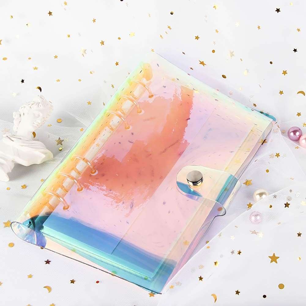 Rainbow Clear 6-Ring Planner Binder - Soft PVC Transparent Loose Leaf Personal Planner With Snap Button Closure - Round Ring A6 Notebook 4