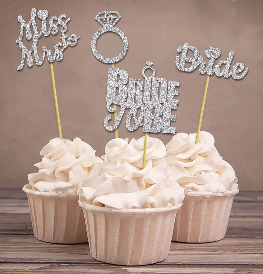 Darling Souvenir, Bride to Be Cupcake Toppers, Bridal Shower Glitter Cupcake Toppers, Miss To Mrs Party Cake Dessert Decorations - Pack Of 20 3