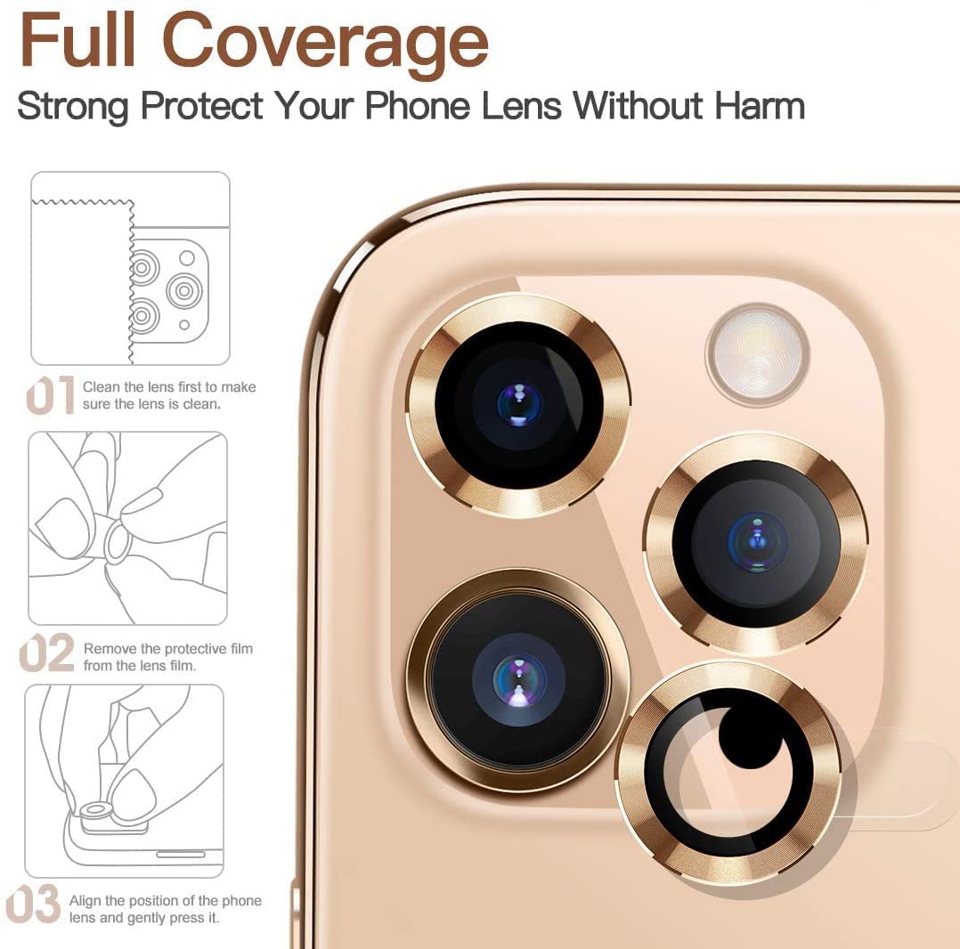 MobileZon Compatible for iPhone 14 Pro Max / 14 Pro Camera Lens Protector Tempered Glass Alloy Metal Rings Protection (Gold) 3