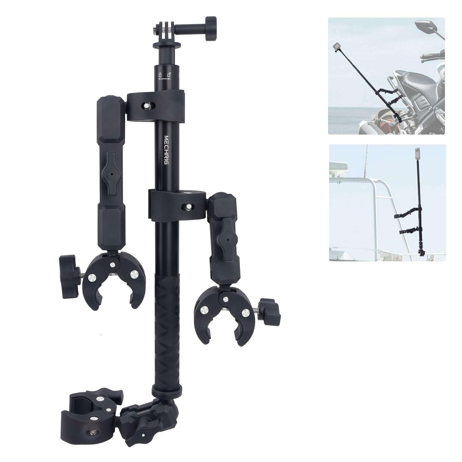 Mechrig Motorcycle Ebike Mount kit for Insta360 X5, Bike & Golf Car Handlebar Clamp Mount and 59" Invisible Selfie Stick Bundle Kit, Super Clamp, Action Camera Adapter for GO2/3/3S/DJl, JC027 1