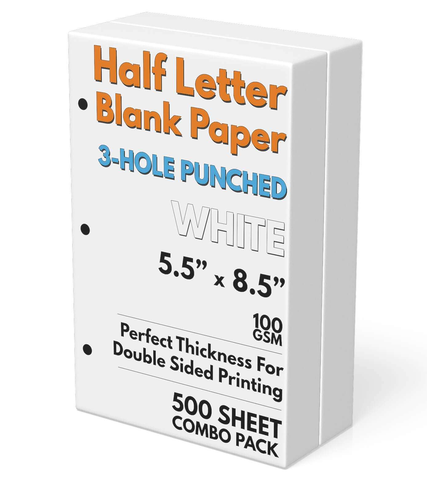 Half Letter Blank Paper, 3-Hole Punched, 500 Sheets/1,000 Pages, 100 GSM, Printer Paper Binder Refill, 5.5 in. x 8.5 in. 1