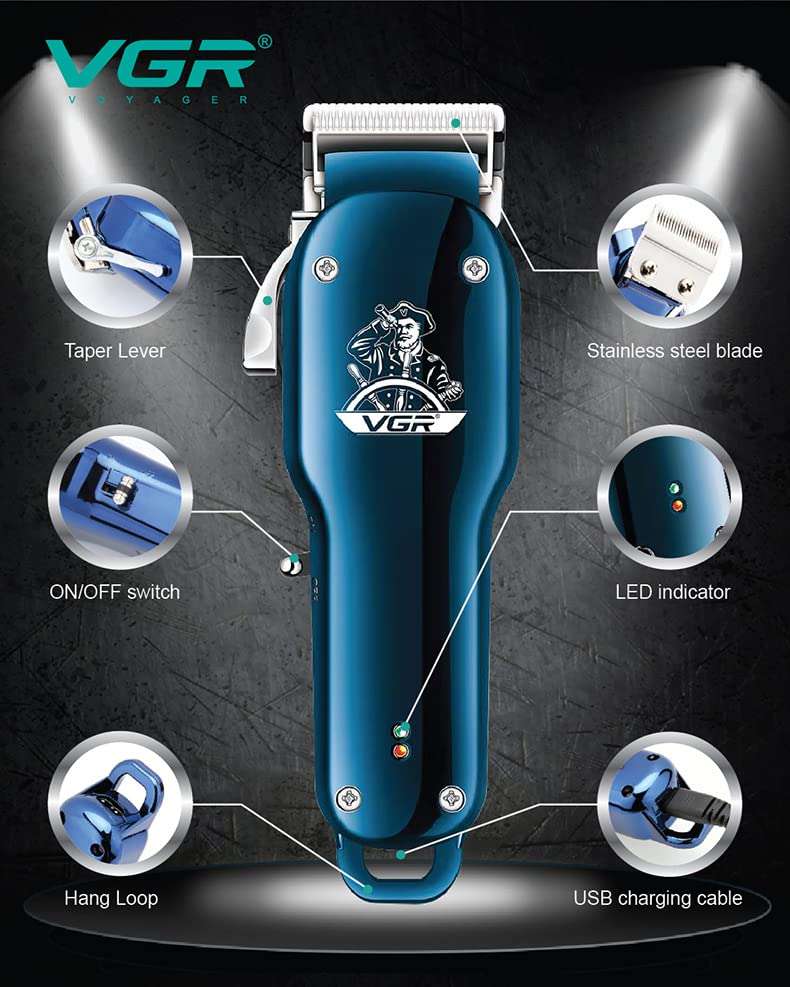 VGR V-679 Professional Salon Series Hair Clipper/Hair Trimmer for Men, 180 min Runtime with 4 Length Settings (Blue) 5
