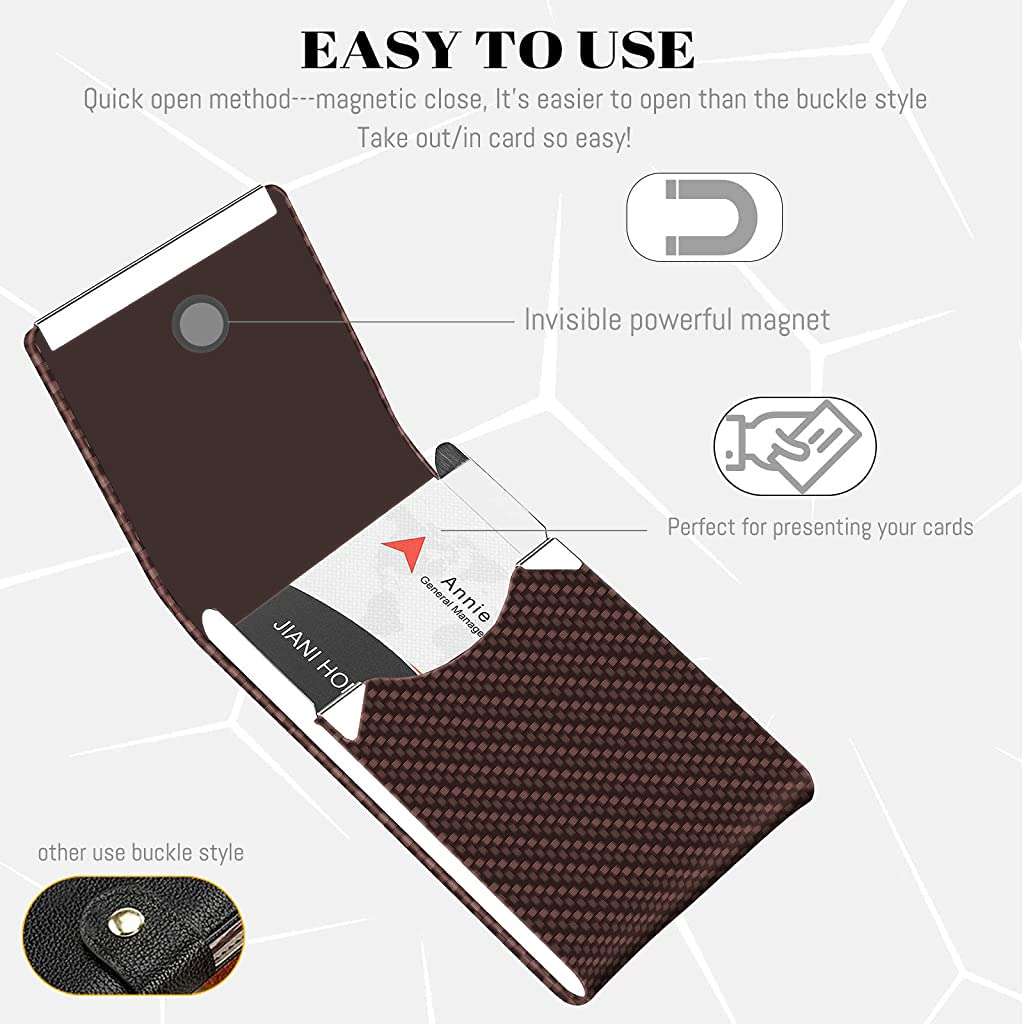 Zibuyu® Business Card Holder for Man&Women Metal Classy Visiting Card Holder for Pocket PU Leather Wallet Slim Cards Case with Metal Magnetic Clasp, 20 Cards (6X9.5Cm) Office Product - Brown 3