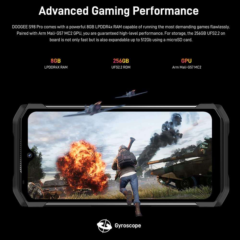 DOOGEE S98 Pro Rugged Smartphone Unlocked, Thermal Imaging Camera Android 12 MTK G96 8GB+256GB IP68 Waterproof Smartphone, 48MP Camera+20MP Night Vision Camera, 6.3"FHD+ Screen 6000mAh 4G Rugged Phone 6