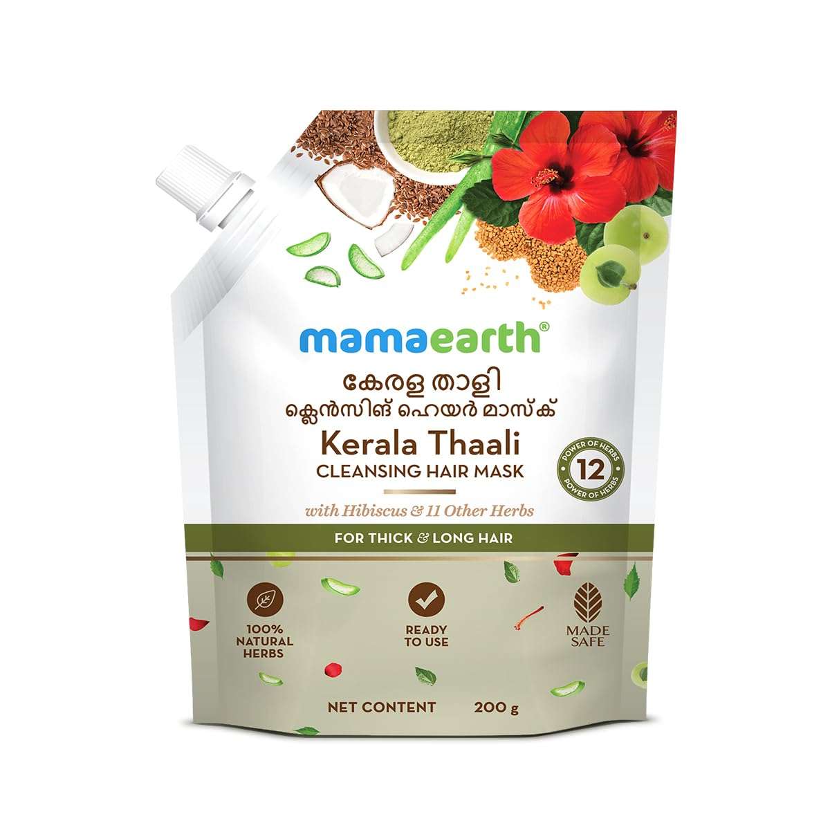 Mamaearth Kerala Thaali Cleansing Hair Mask for Thick & Long Hair with Hibiscus, Shikakai, Amla, Flaxseed- 200g | Ready To Use Thali | Gently Cleanses | Adds Shine | 100% Natural Herbs |12 Potent Herbs 1