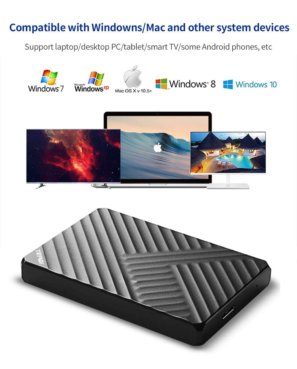 TEYADI External Hard Drive 500GB Ultra Slim Portable Hard Drive USB 3.0 Super Fast Transfer Speed, HDD Storage Compatible PC,Apple Mac, Smart tv,PS4 3