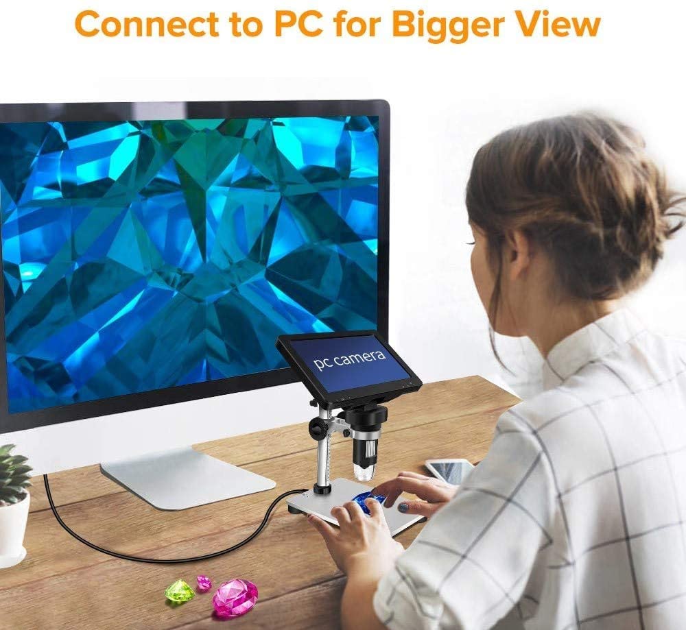 atdaraz LCD Digital USB Microscope 7 in HD Screen, Circuit Board Repair Soldering PCB Coins,12mp Video Camera Microscope, 8 Adjustable Light, 1-1200X Magnification with Rechargeable Batt-ery 4