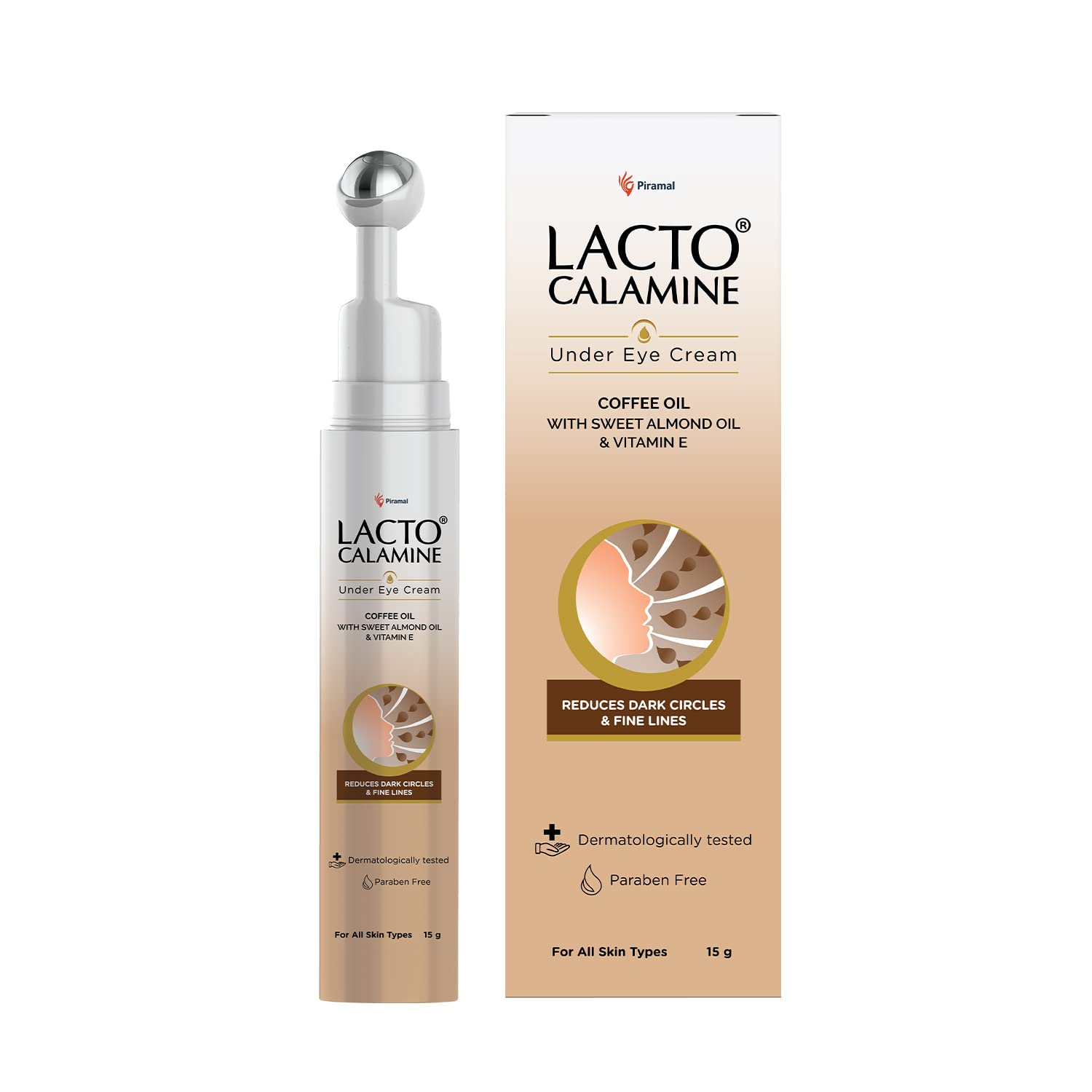 Lacto Calamine Under Eye Cream For Dark Circles for Women & Men | Fine Lines & Puffy Eyes With Cooling Massage Roller | 15g | With Coffee Oil, Multi-Peptides, Niacinamide, & Vitamin E 1