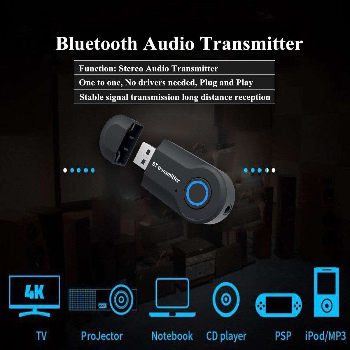TechKing ZT-12 USB Bluetooth Transmitter, Portable Wireless Bluetooth Transmitter, Used for Audio Bluetooth Signal Transmission of TV, Computer, can be Connected to Bluetooth Speaker 6