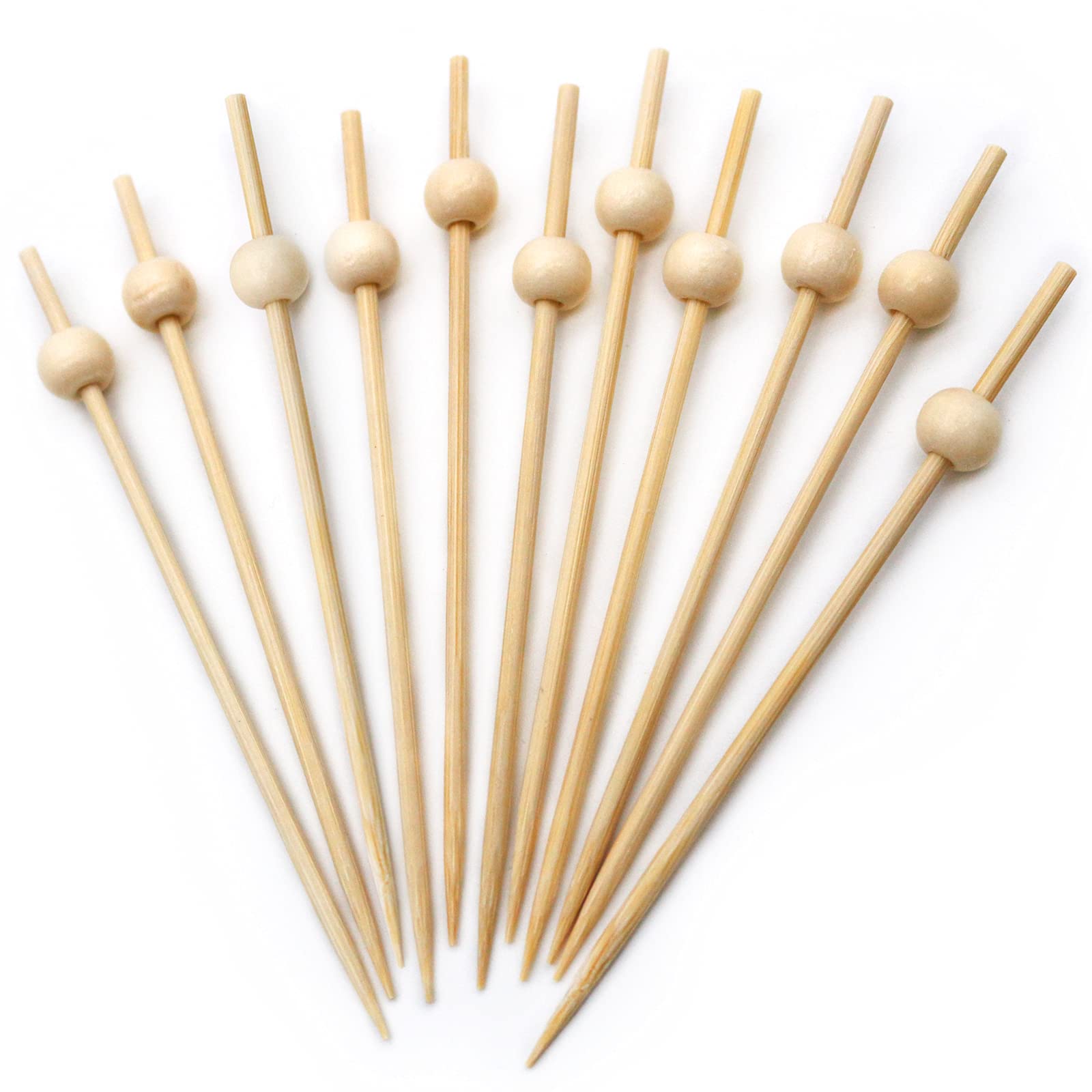 BLUE TOP 100PCS Wood Pearl Cocktail Picks for Drinks&Food, 4.7 Inch Fancy Decorative Cocktail Toothpicks Food Picks, Decorative Bamboo picks for Halloween Parties Bar Hotel Events July 4th 1