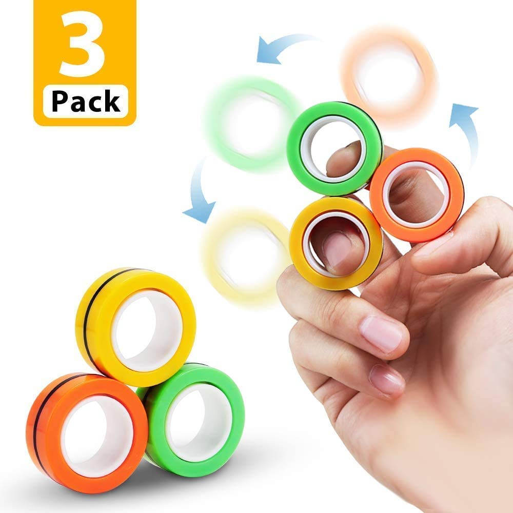 3 Pcs Magnetic Ring Toy, Magical Finger Spinning Toy Spinner Magnetic Toys for Kids Boys & Girls, Anti Stress Finger Magnetic Rings for 4 Years Old 5