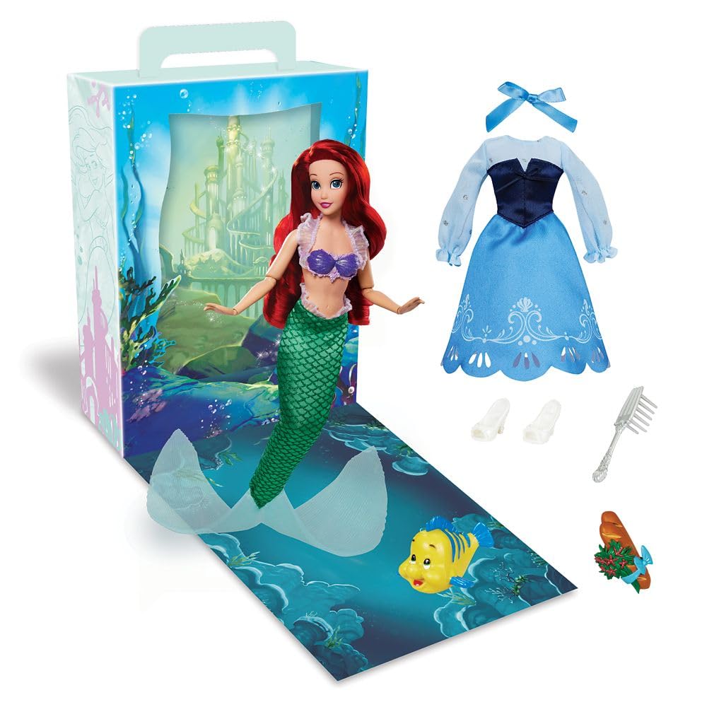 Disney Store Official Princess Story Doll (Ariel from The Little Mermaid) 11 Inches, Includes Coloring Book and Additional Dress, Princess Doll in Classic Outfit, Princess Toys for Girls