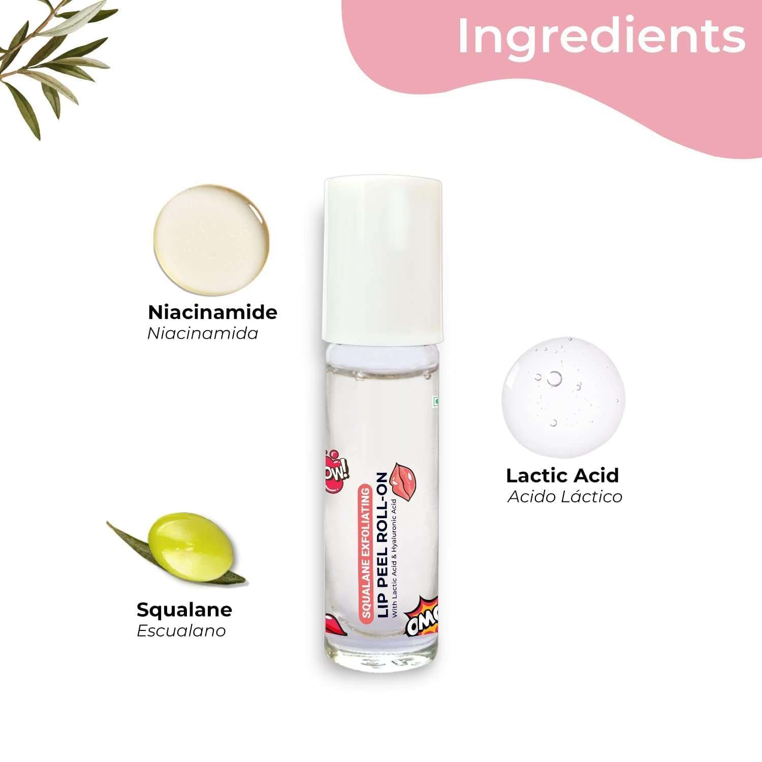 DK Spanish Squalane Lip Peel Roll-on with lactic acid & hyaluronic acid soft, delicate & glossy lips |Lip peel for hydrating dry & flaky lips |Women & Men | 5