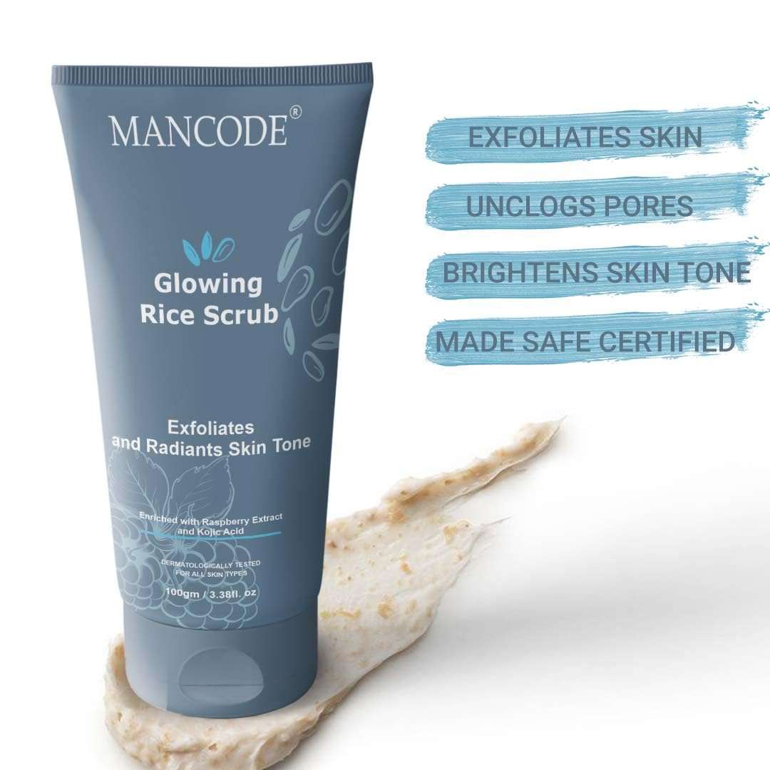 Mancode Glowing Rice Scrub for deep Cleanse & Nourish skin Face scrub 100gm 3