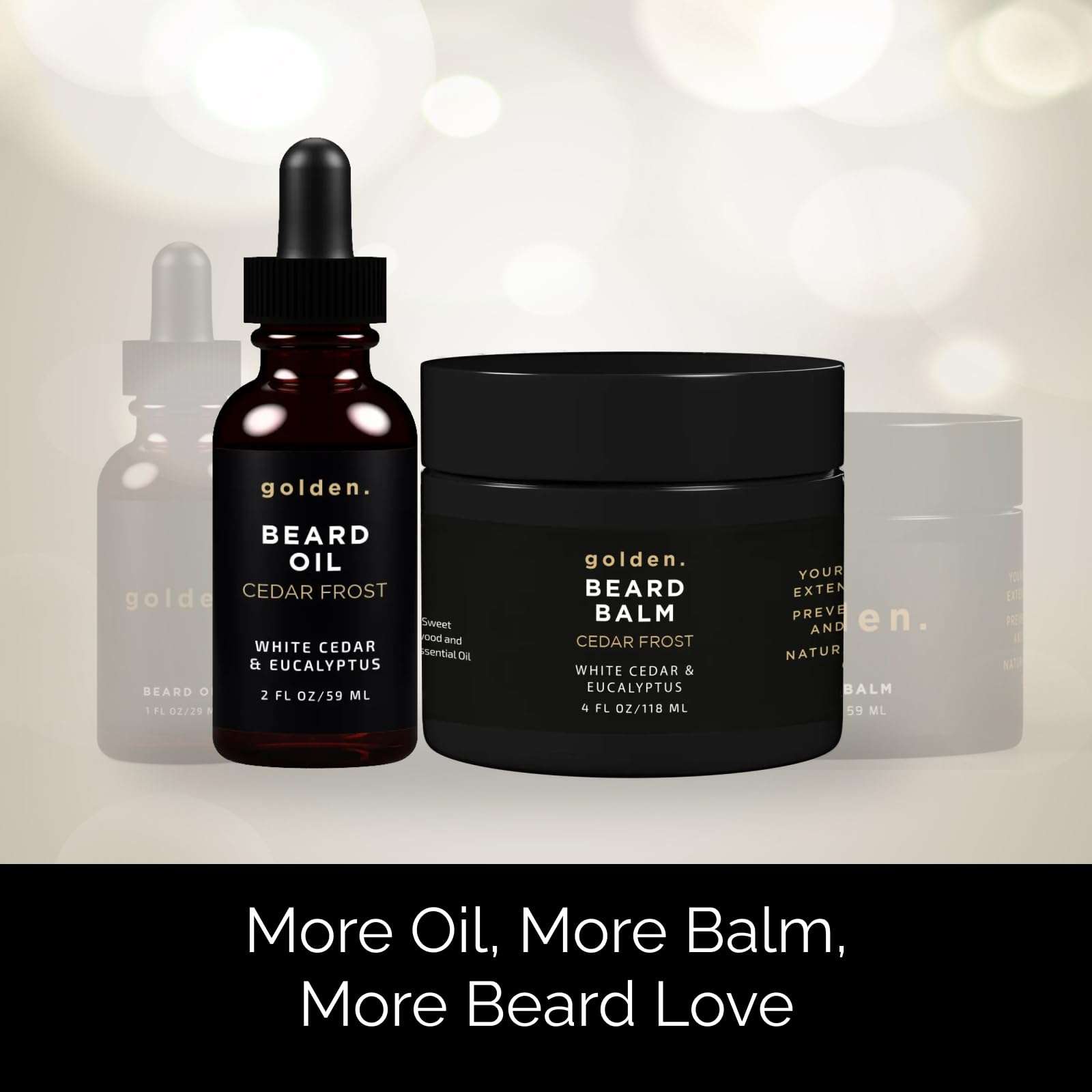Golden Grooming Beard Oil & Balm Bundle for Men | Natural Growth Kit with Shea Butter | 4oz Balm & 2oz Oil | Cedar Frost 5