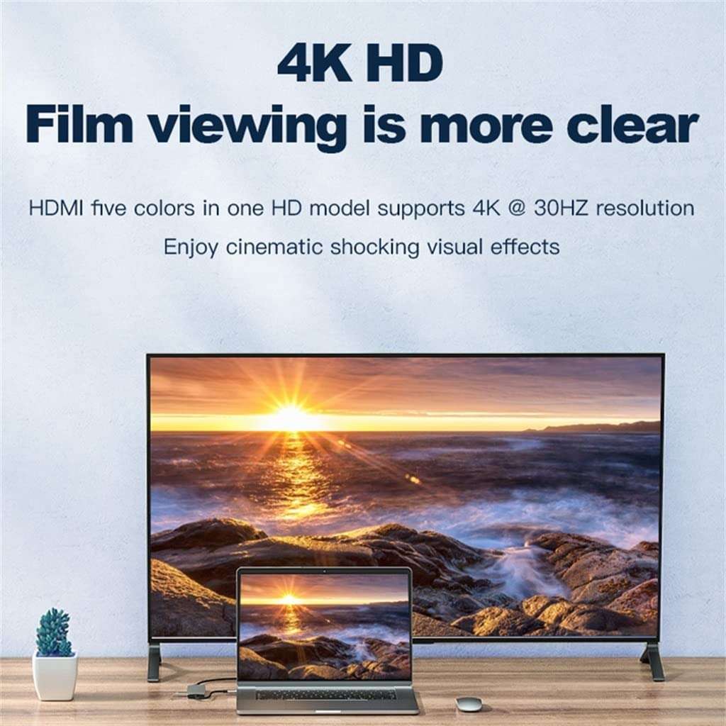 NAHDU USB C HUB Type C 3.1 to 4k RJ45 Lan Ethernet USB3.0 Adapter Dock for Air Pro PC Accessories (Color : Gray, Size : Black) 4