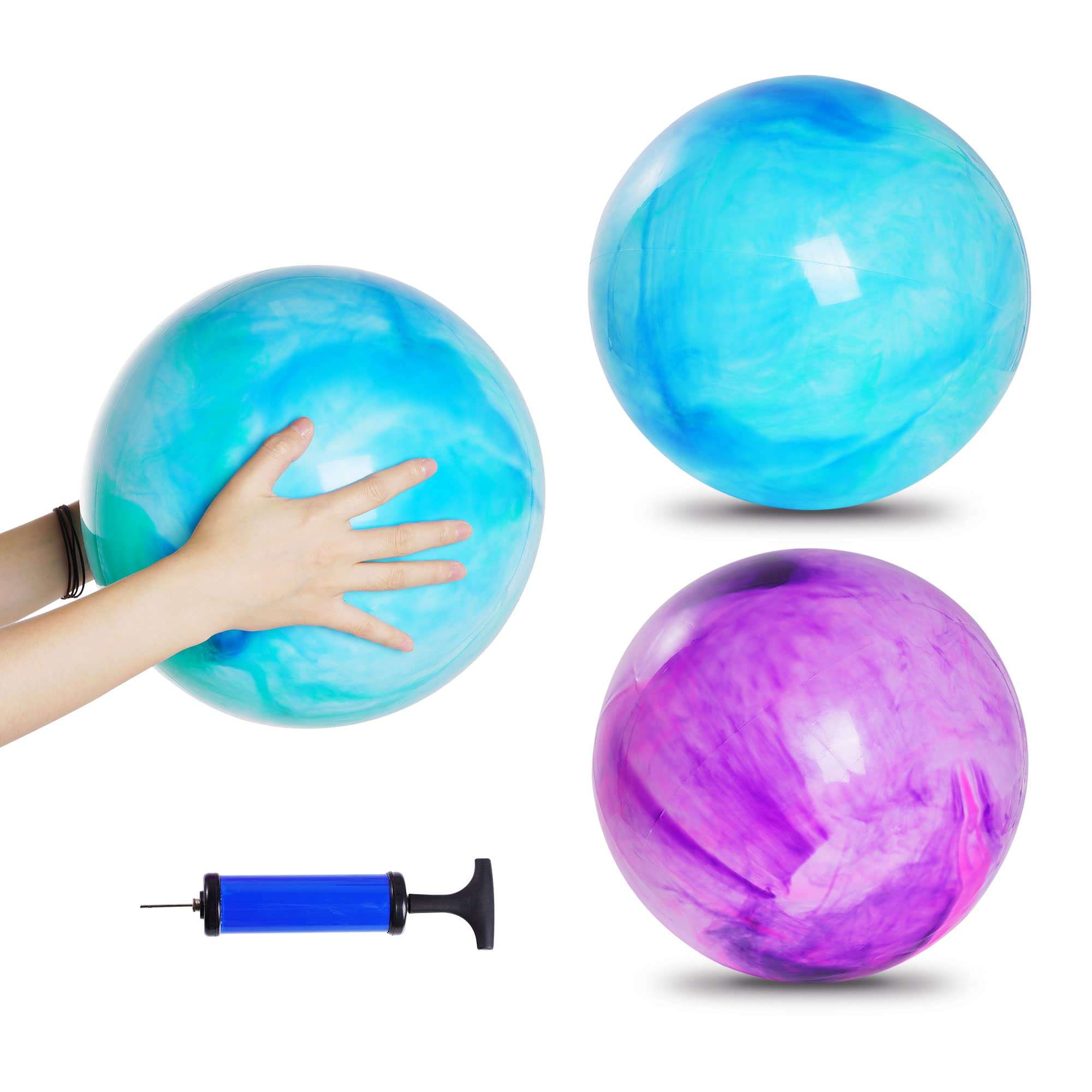 baotongle 2pcs 15 inches Marbleized Bouncy Balls Bouncing Balls with Pump for Pet Outdoor School Water(15inches, Blue and Purple) 1