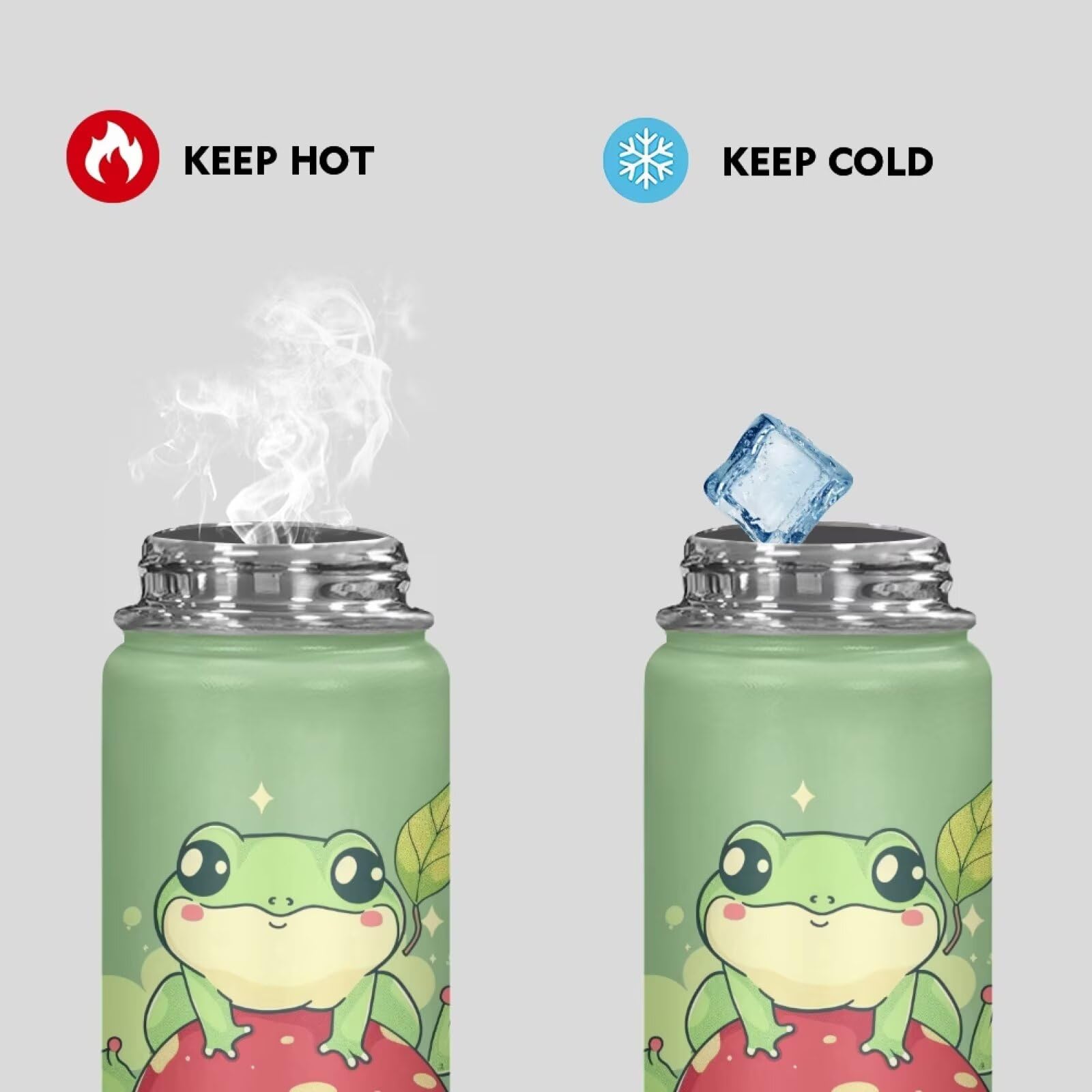 Bivxisrvo Green Frog Water Bottle Stainless Steel Insulated Vacuum Flask Thermos Lightweight Coffee Cup Travel Mug Leakproof Water Bottles Keep Cold 4-6 Hour Back To School Supply 5