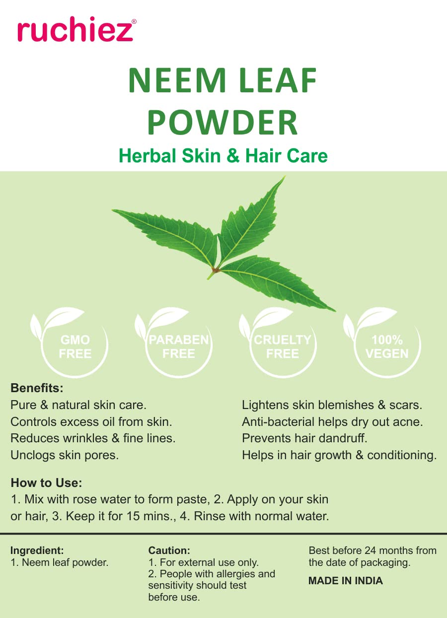 Ruchiez Organic Neem Leaf Face Pack & Hair Care Powder, 100 Gram 3
