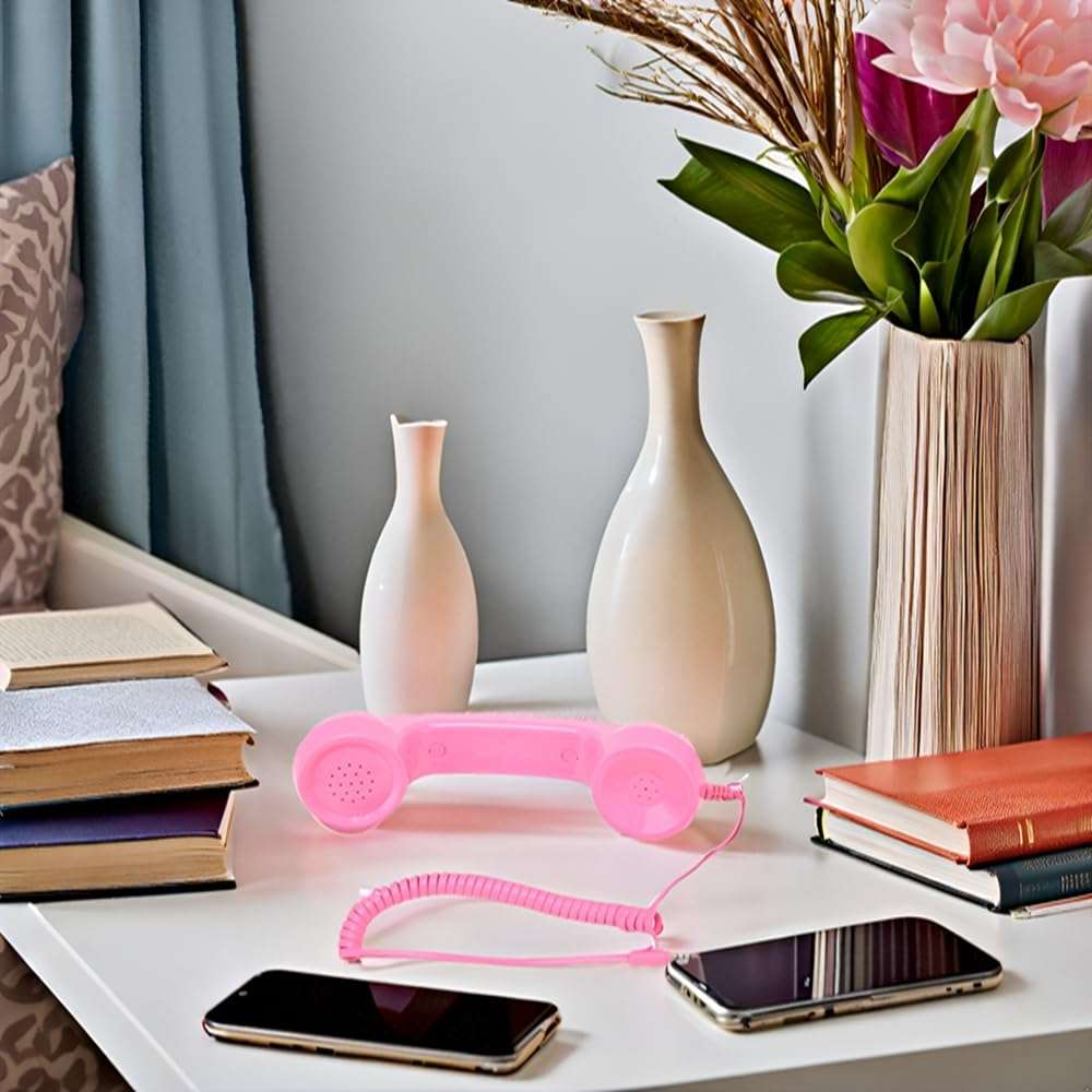 Retro Phone Handset, 3.5mm Sound Plug Multifunction Radiation Proof Handheld Cell Phone Receiver for Landline Phones, Mobile Phones, Computers (LightPink) 4