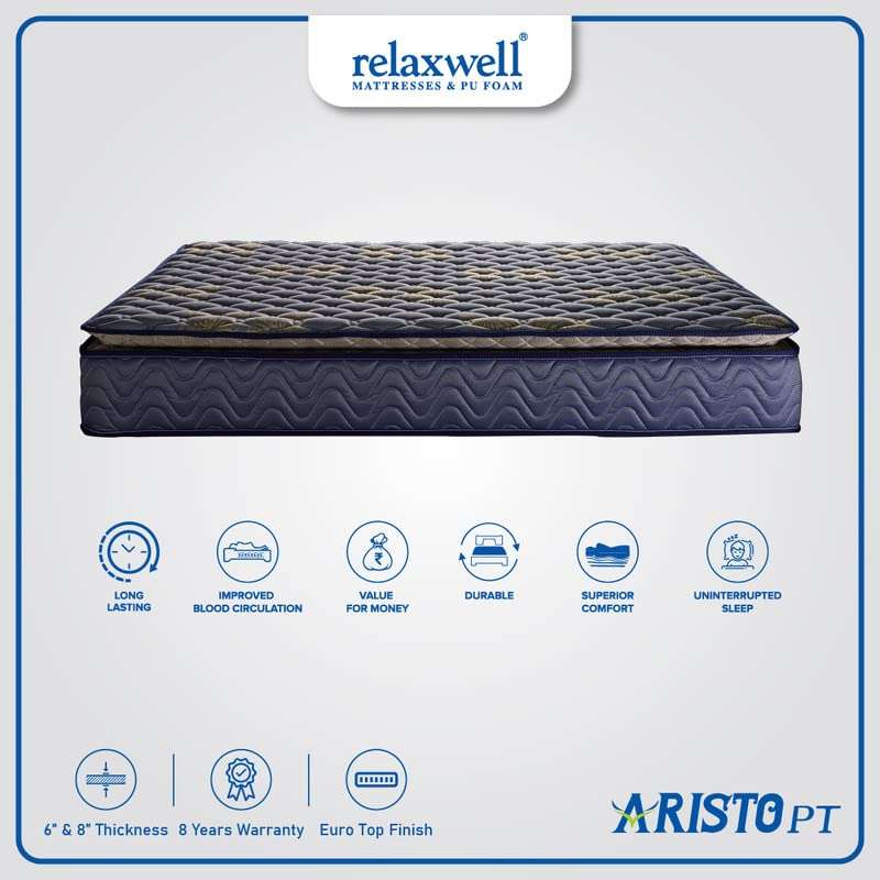 RELAXWELL MATRESSES Aristo PT - Bonnel Spring Pillow Top Spring Mattresses with Two Free Pillow for Your Comfort Night | Foam Matresses | Matresses for Comfortable Sleep (75x72x6 Inches, King) 3