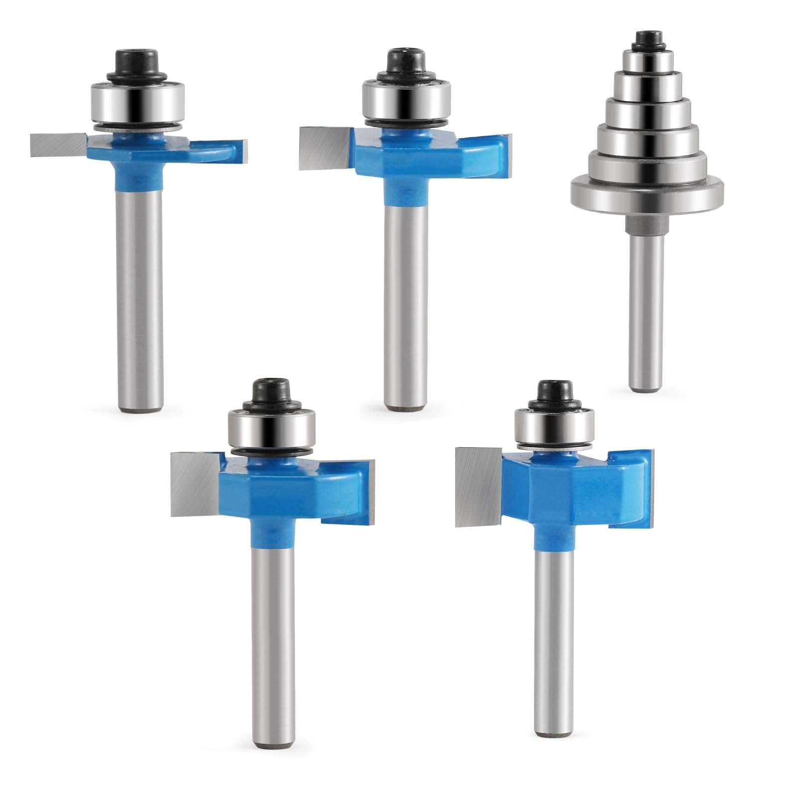 Downcut Bit 1/8" Shank,1/4 Inch Shank Rabbet Router Bits, Roundove Router Bit Set 1/4 Shank 5