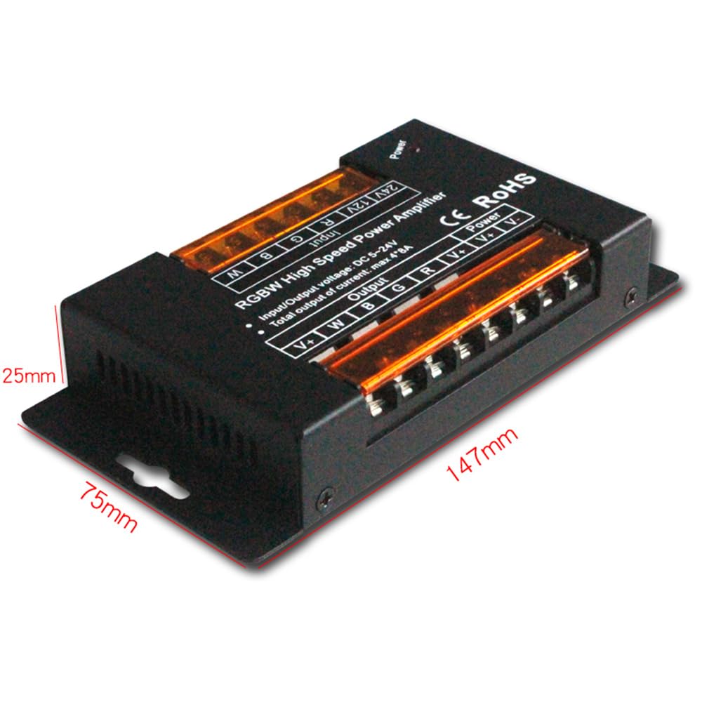 RGBW High-Speed Amplifier Repeater, 32A PWM Signal 4CH Channels for 5050 2835 RGBW LED Light Strips, DC5-24V for Long Distance Lighting Projects 4