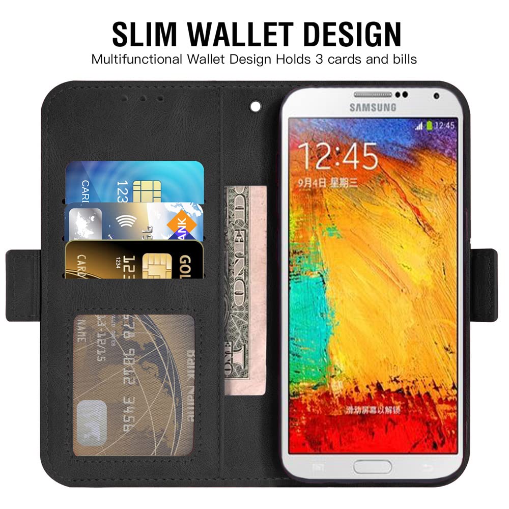 Asuwish Compatible with Samsung Galaxy Note 3 Wallet Case and Tempered Glass Screen Protector Leather Flip Cover Card Holder Stand Cell Accessories Phone Cases for Glaxay Note3 N9005 Women Men Black 3