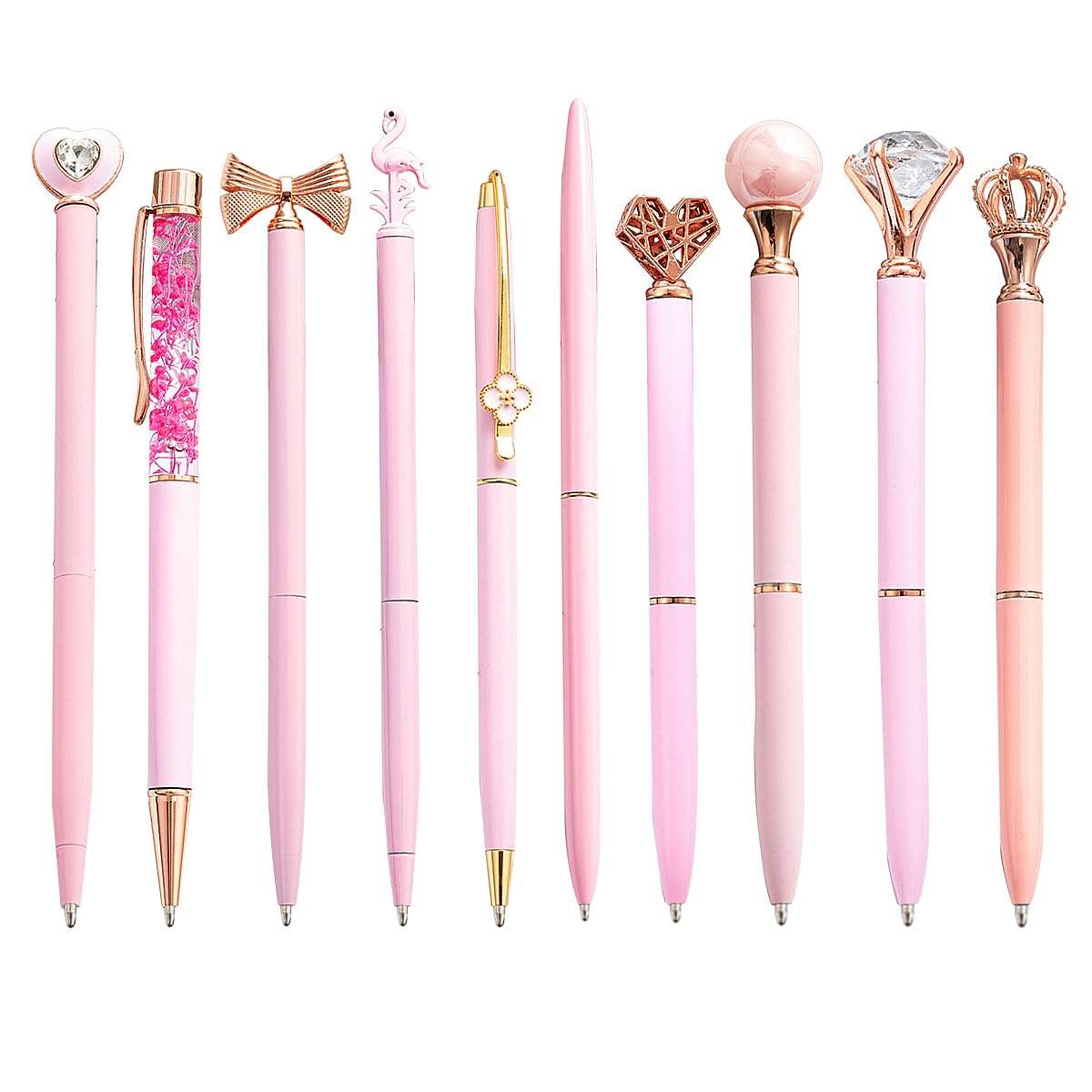 SIPLIV 10 Pcs Metallic Ballpoint Pens Set Crystal Diamond Glitter Pens for Journaling Black Ink Pretty Cute Fancy Stationery Gifts for Women Girls Home Office Desk, Pink 3