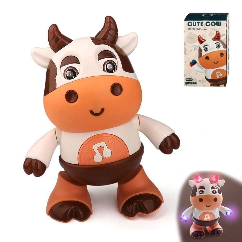 Rafonie Dance Cow Light up Dancing Cow for Active Fun, Dancing Cow Toy, Musical Cute Cow, Interactive Music Cow Crawling Toy, Baby Animal Sounds Toys, Toddler Sensory Educational Toys with Light 1