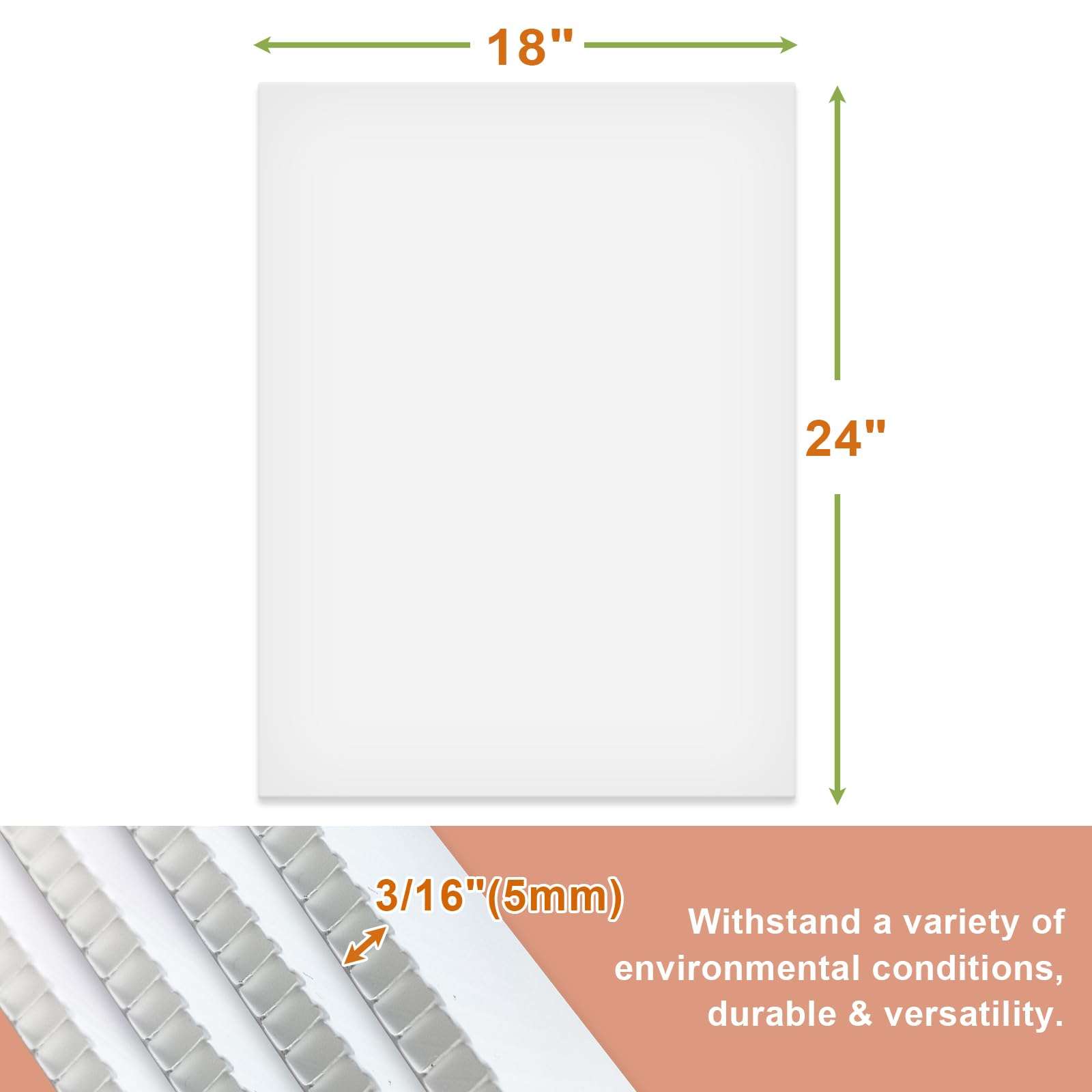 Falling in Art 18x24 Corrugated Plastic Board, 5 Pack Coroplast Plastic Sheet, 3/16 Inch Thick White Double-Sided Blank Poster Board for Indoor and Outdoor Use 2
