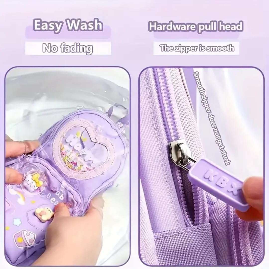 Supreme Deals Canvas Premium Pencil Case, 6 Layer, 3 Compartments, Large Capacity, Cute Aesthetic Design For Girls, Multifunctional Pouch For School Kids, purple 4