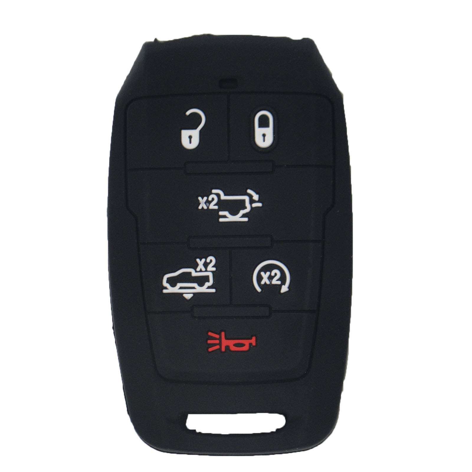 WEIBISS 2 Pack 6 Buttons Soft Silicone Rubber Remote Smart Key Fob Cover Case Protector Holder Jacket for Dodge 2019 2020 2021 Ram 1500 Laramie Longhorn, Black 2
