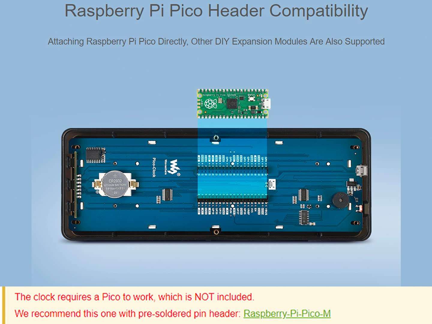 Electronic Clock for Raspberry Pi Pico, LED Digits Onboard RTC Chip DS3231 Photosensor Buzzer with Accurate Real-Time Clock Date Temperature Alarm Timer Hourly Ring Auto Brightness Multi Functions 3