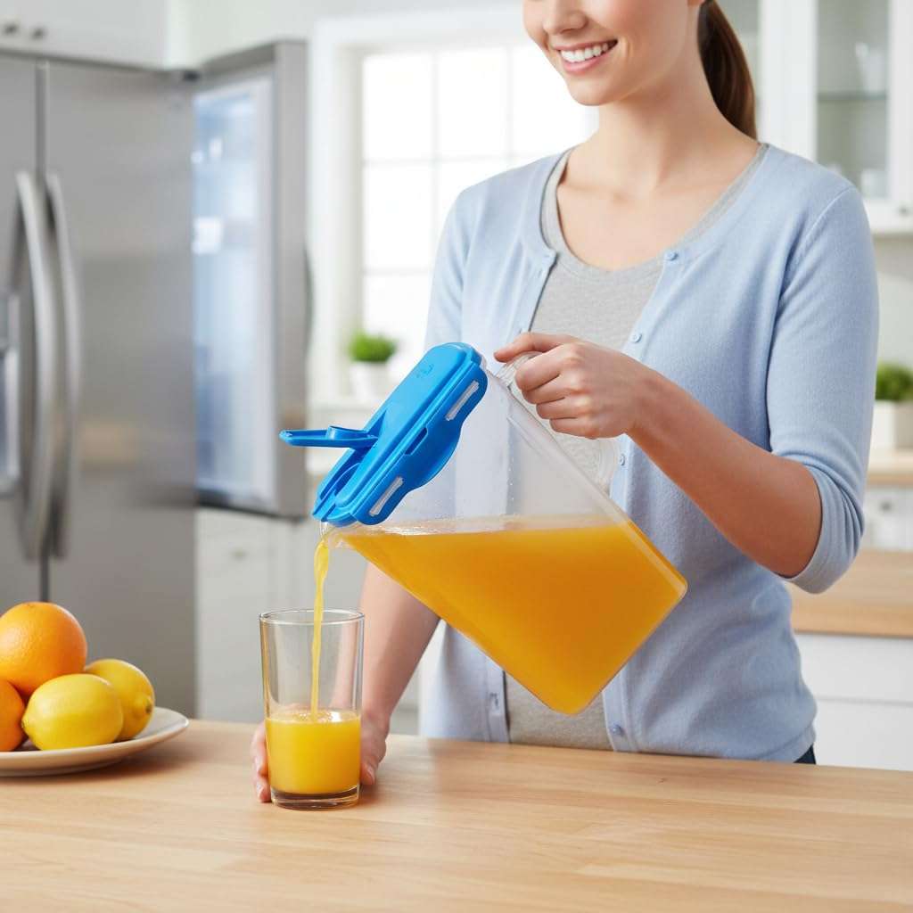 Gluman Fridge Jug 2000 ml | Ergonomically Design Cap & Wide-Mouth | 100% Food Grade | Dishwasher Safe | Freezer Safe | Recyclable (Blue) 4