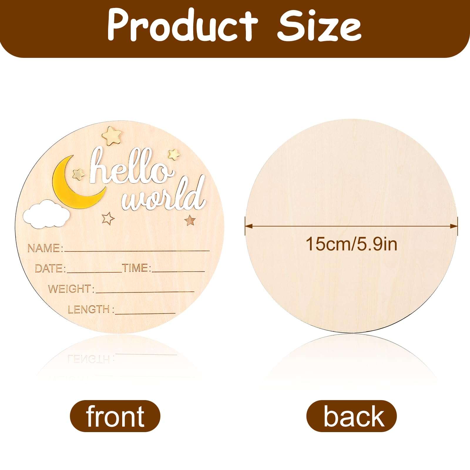 Lusofie Baby Announcement Sign Wooden Star and Moon Welcome Baby Sign Birth Announcement Sign for Hospital Home Decoration 3