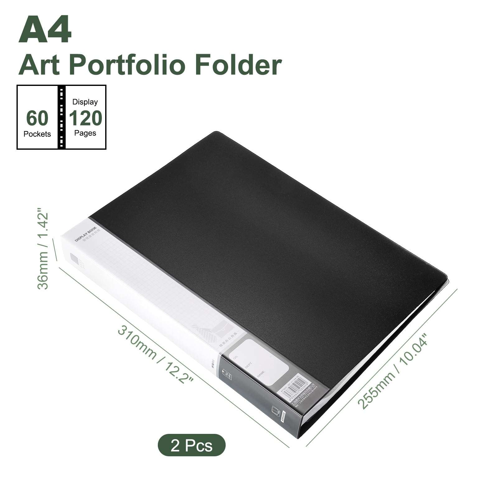 M&G 60-Pocket Binder with PP Plastic Sleeves A4(Black), 2 Pack Art Portfolio Wide Folder with Clear Sheet Protectors, Display 120 Pages for Organizing Documents, 310x255x36mm 3